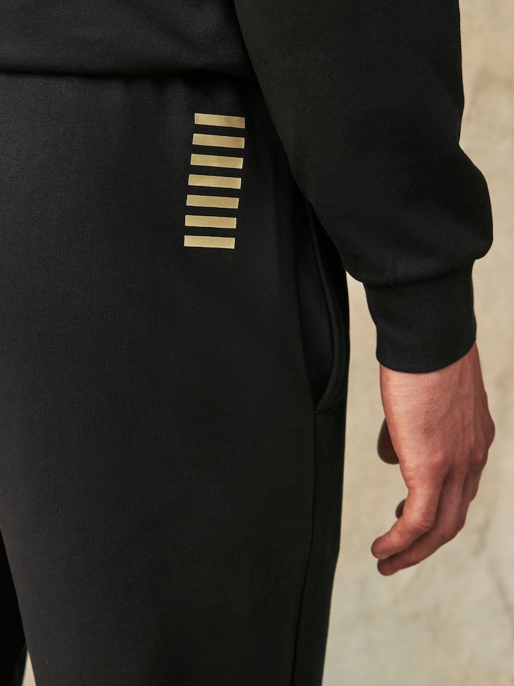 Emporio Armani EA7 Black/Gold Core ID Hoodie 100% Cotton Tracksuit - Image 3 of 9