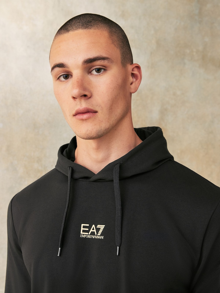 Emporio Armani EA7 Black/Gold Core ID Hoodie 100% Cotton Tracksuit - Image 5 of 9