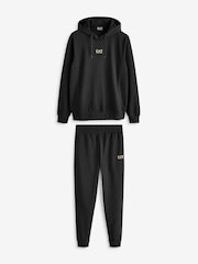 Emporio Armani EA7 Black/Gold Core ID Hoodie 100% Cotton Tracksuit - Image 7 of 9