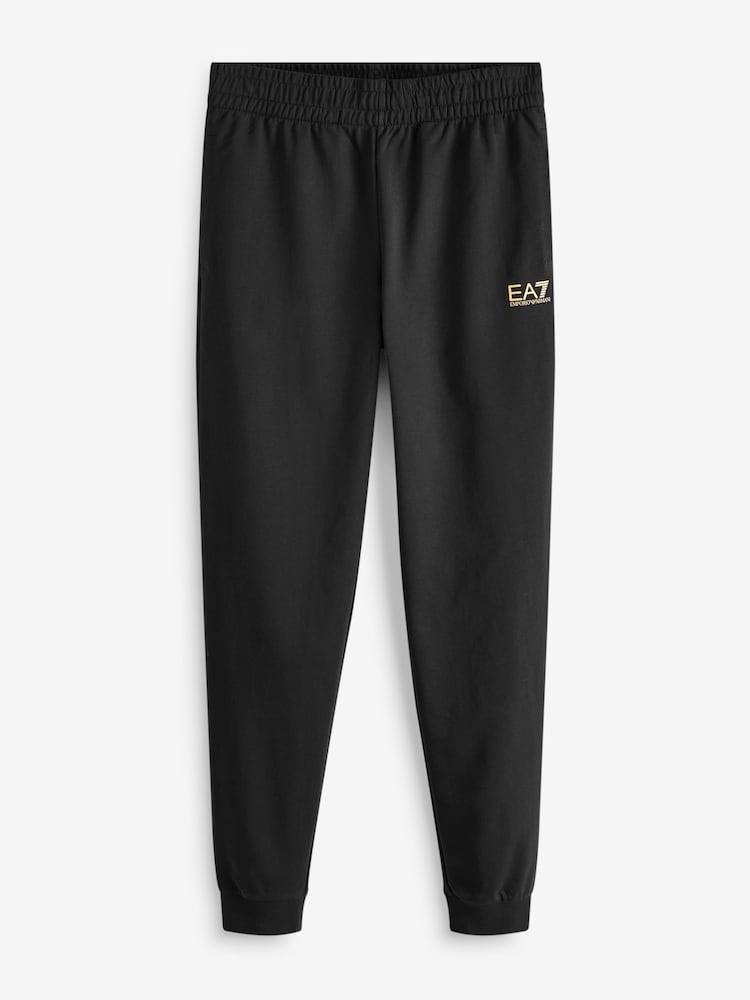 Emporio Armani EA7 Black/Gold Core ID Hoodie 100% Cotton Tracksuit - Image 8 of 9