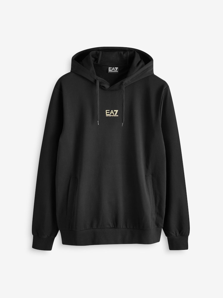 Emporio Armani EA7 Black/Gold Core ID Hoodie 100% Cotton Tracksuit - Image 9 of 9