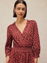 White Stuff Red Jonie Shirred Dress - Image 4 of 6