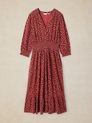 White Stuff Red Jonie Shirred Dress - Image 5 of 6