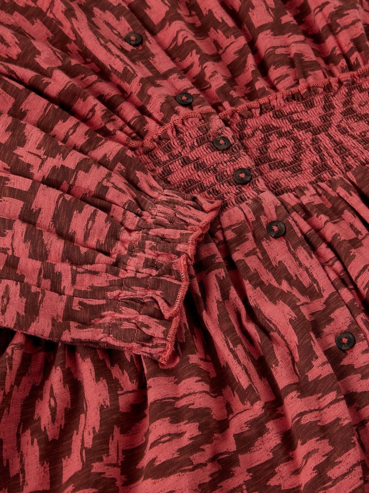 White Stuff Red Jonie Shirred Dress - Image 6 of 6