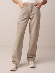Khaki Green 100% Cotton Cargo Straight Leg Jeans - Image 2 of 6
