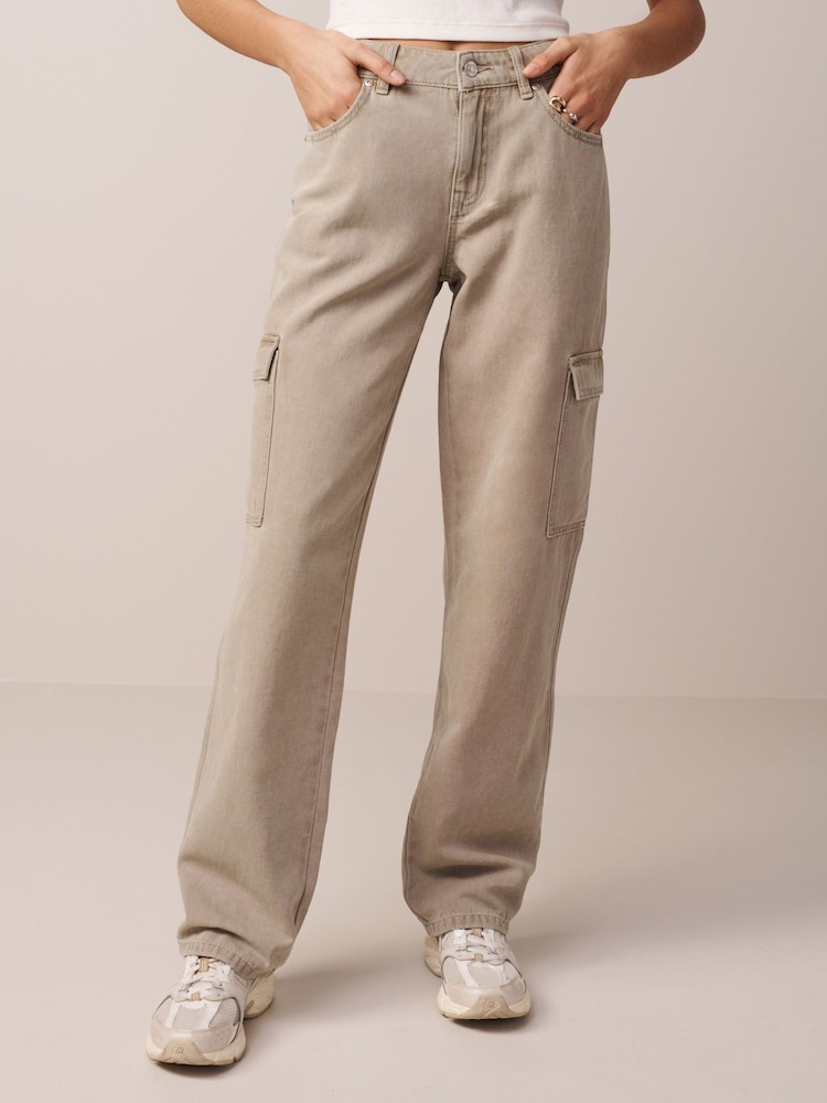 Khaki Green 100% Cotton Cargo Straight Leg Jeans - Image 2 of 6