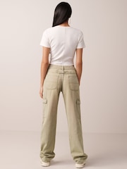 Khaki Green 100% Cotton Cargo Straight Leg Jeans - Image 3 of 6