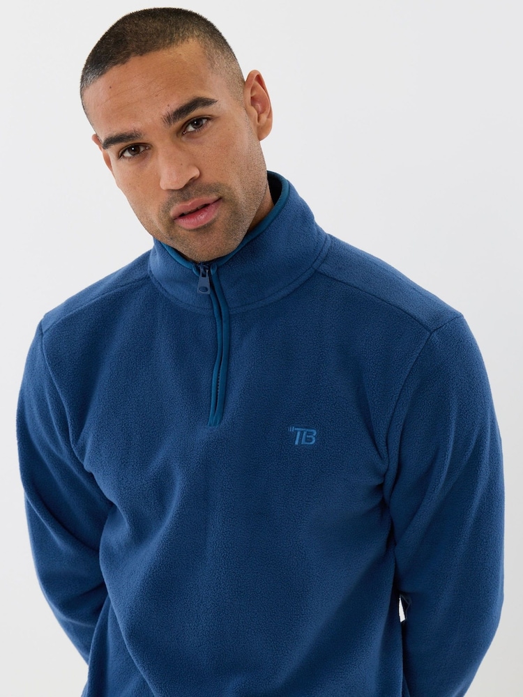 Threadbare Blue Quarter Zip Fitness Fleece - Image 2 of 4 Threadbare Blue Quarter Zip Fitness Fleece - Image 2 of 4