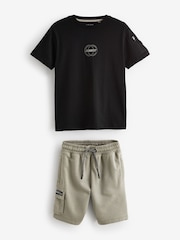 Black/Khaki Utility 100% Cotton T-Shirt and Shorts Set (3-16yrs) - Image 1 of 3