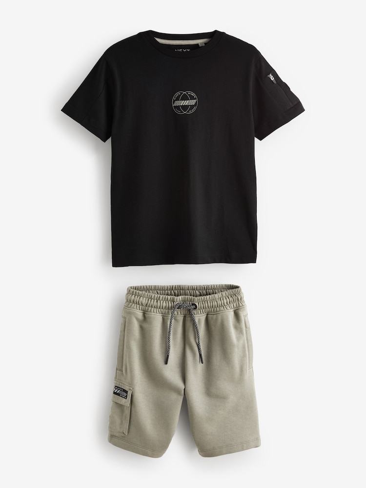 Black/Khaki Utility 100% Cotton T-Shirt and Shorts Set (3-16yrs) - Image 1 of 3