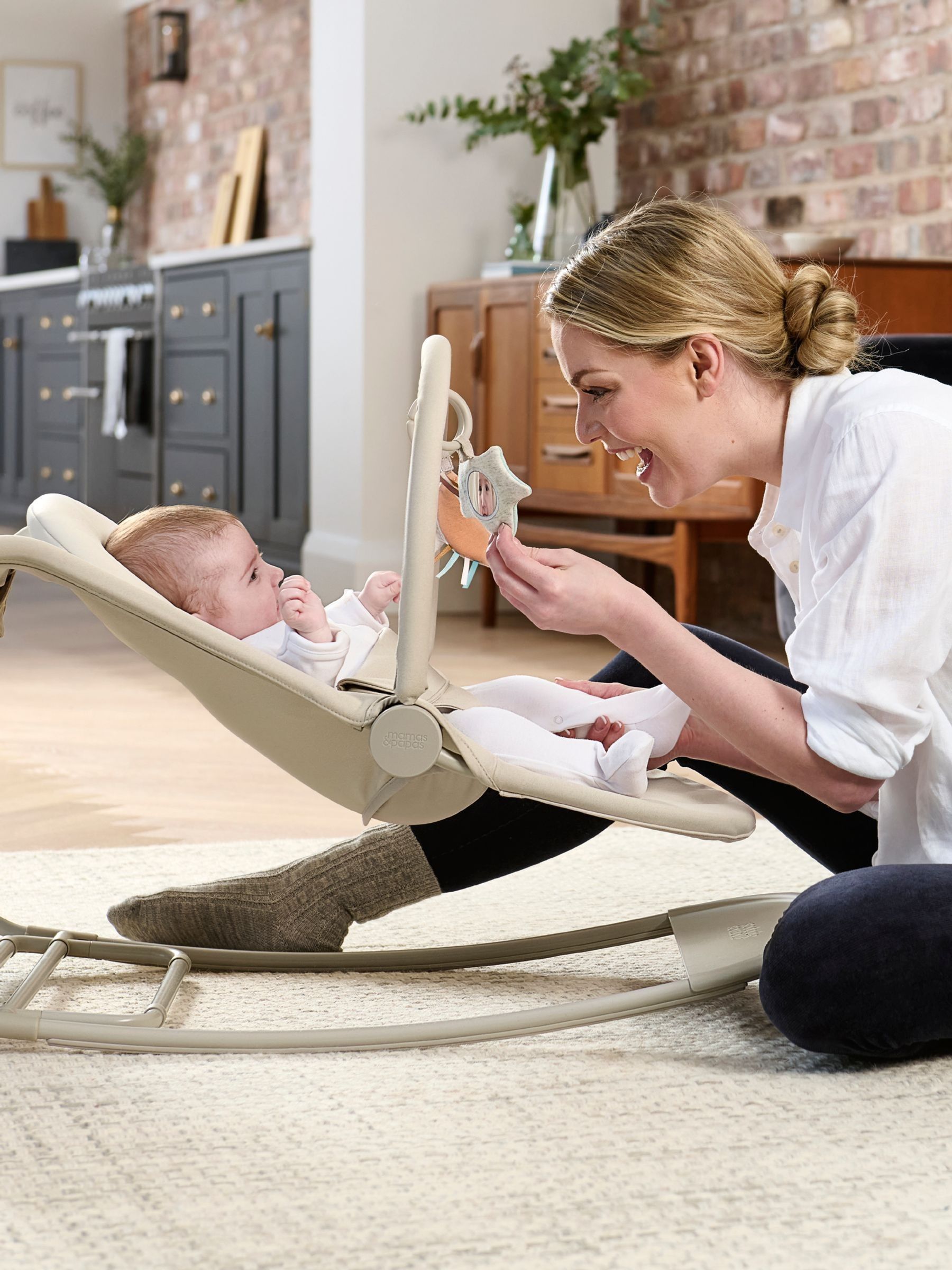 Mamas & Papas Tempo 3-In-1 Rocker/Bouncer, Lightweight, 3-Point Harness And Easily Removable Magnetic Toy Bar, Sand - Image 5