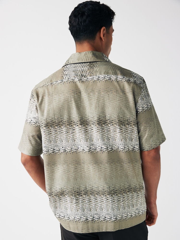 Fred Perry Beige Abstract Sound Wave Short Sleeve Resort Shirt - Image 2 of 2