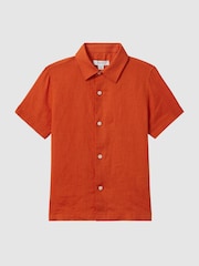 Reiss Burnt Orange Holiday Short Sleeve Linen Shirt - Image 2 of 6