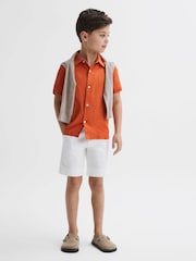 Reiss Burnt Orange Holiday Short Sleeve Linen Shirt - Image 3 of 6