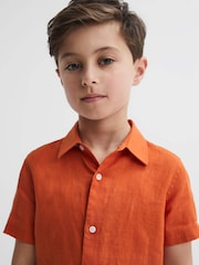 Reiss Burnt Orange Holiday Short Sleeve Linen Shirt - Image 4 of 6