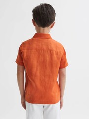 Reiss Burnt Orange Holiday Short Sleeve Linen Shirt - Image 5 of 6