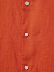 Reiss Burnt Orange Holiday Short Sleeve Linen Shirt - Image 6 of 6