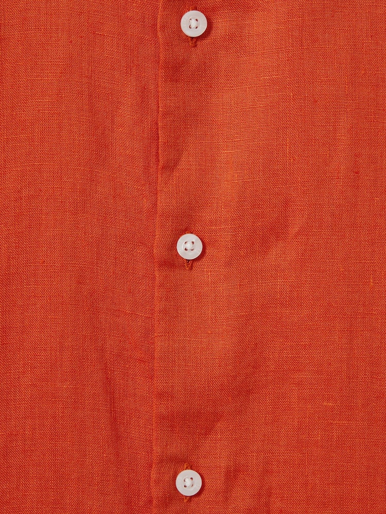 Reiss Burnt Orange Holiday Short Sleeve Linen Shirt - Image 6 of 6