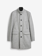 Light Grey Wool Blend Mock Gilet Herringbone Padded Coat - Image 10 of 11