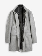 Light Grey Wool Blend Mock Gilet Herringbone Padded Coat - Image 11 of 11