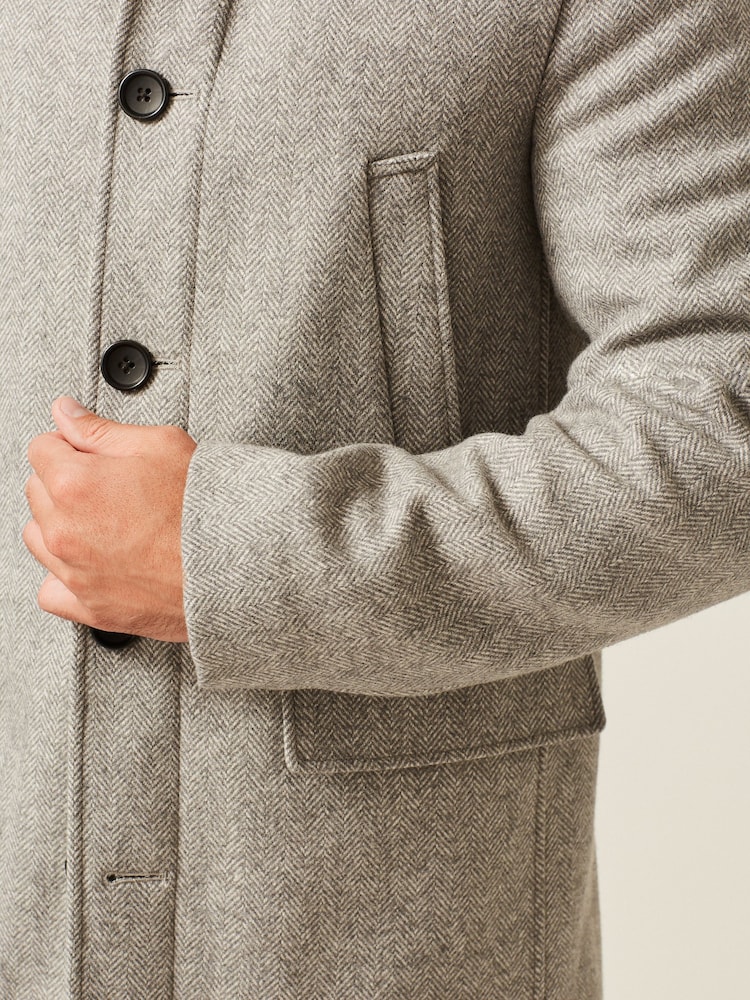 Light Grey Wool Blend Mock Gilet Herringbone Padded Coat - Image 5 of 9