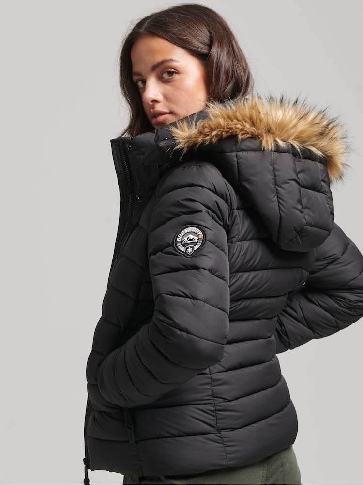 Superdry Black Classic Faux Fur Fuji Padded Jacket - Image 2 of 6