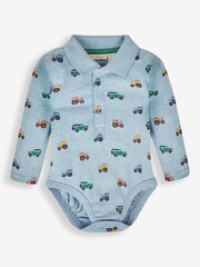 JoJo Maman Bébé Blue Farm Vehicles Print Polo Shirt Body - Image 1 of 3