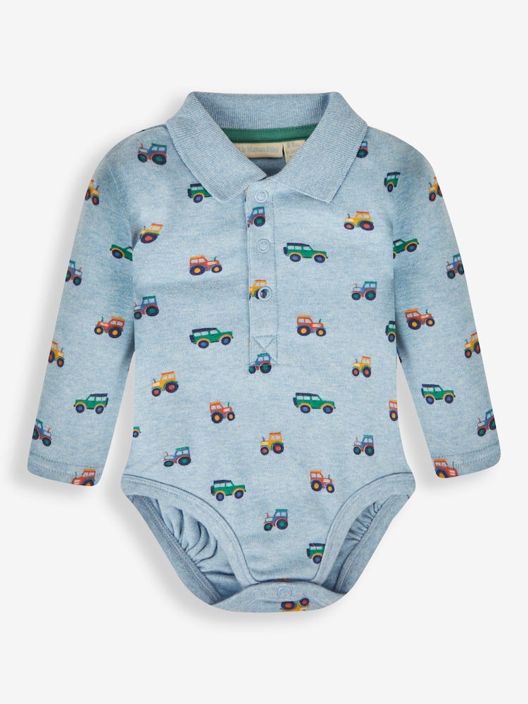 JoJo Maman Bébé Blue Farm Vehicles Print Polo Shirt Body - Image 1 of 3