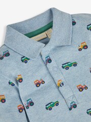 JoJo Maman Bébé Blue Farm Vehicles Print Polo Shirt Body - Image 2 of 3