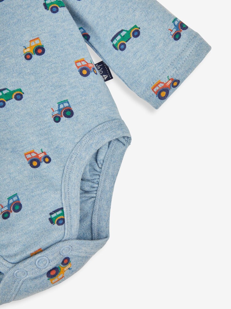 JoJo Maman Bébé Blue Farm Vehicles Print Polo Shirt Body - Image 3 of 3