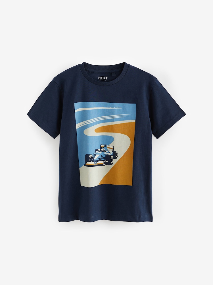 Navy Blue Texture Vehicles Graphic Regular Fit Short Sleeve T-Shirts 3 Pack (3-16yrs) - Image 1 of 5 Navy Blue Texture Vehicles Graphic Regular Fit Short Sleeve T-Shirts 3 Pack (3-16yrs) - Image 1 of 5