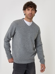 Threadbare Grey Soft V-Neck Jumper - Image 1 of 4