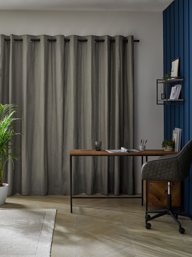 Grey Charcoal Lined Cotton Eyelet Curtains - Image 3 of 8