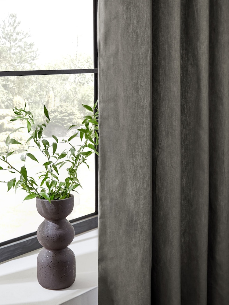 Grey Charcoal Lined Cotton Eyelet Curtains - Image 6 of 8