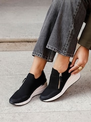 Linzi Black Adler Flyknit Wedged Sneakers With Zip Detail - Image 1 of 6