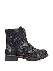 Pavers Black Floral Ladies Lace Up Ankle Boots - Image 1 of 5