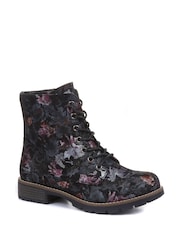 Pavers Black Floral Ladies Lace Up Ankle Boots - Image 2 of 5