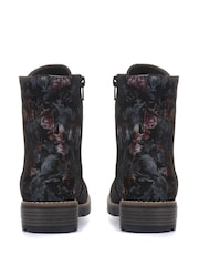 Pavers Black Floral Ladies Lace Up Ankle Boots - Image 3 of 5