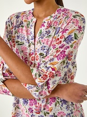 Roman Pink Floral Print Burnout V-Neck Top - Image 5 of 5