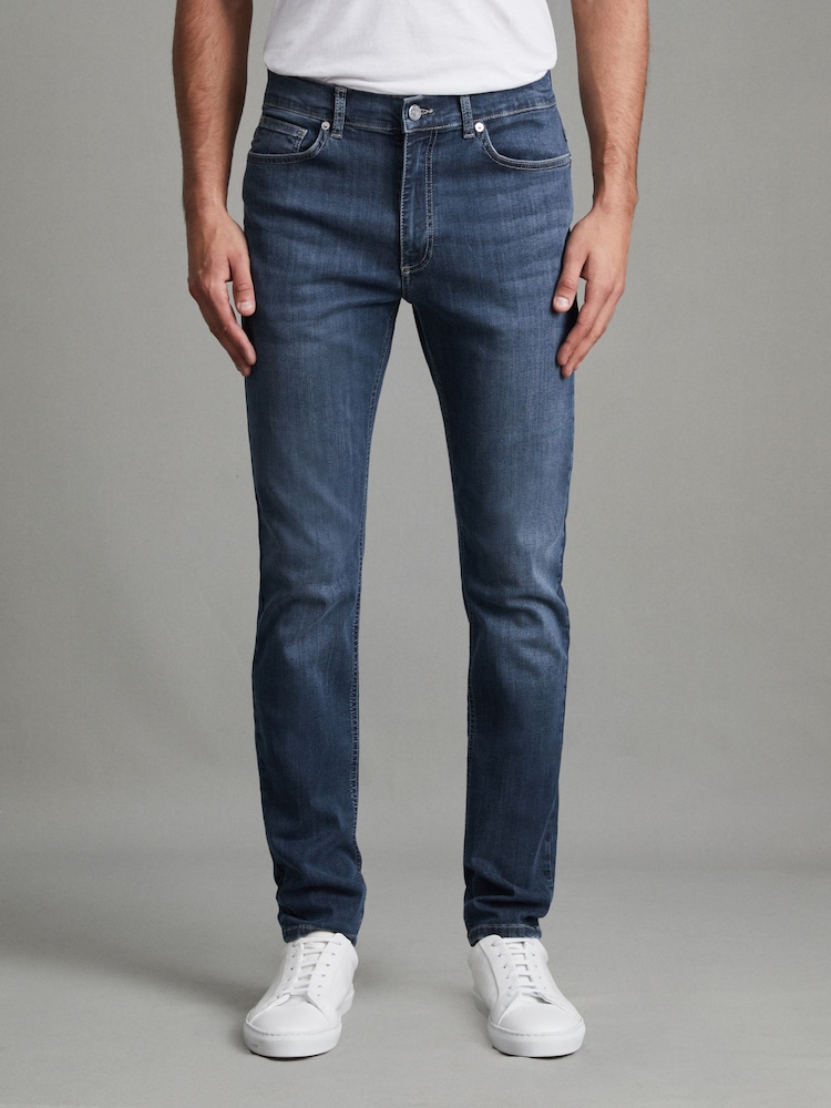 Reiss Indigo James Slim Fit Washed Jersey Jeans - Image 1 of 6