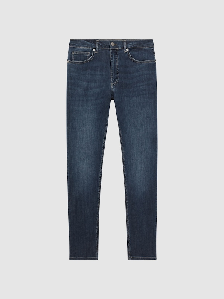 Reiss Indigo James Slim Fit Washed Jersey Jeans - Image 2 of 6 Reiss Indigo James Slim Fit Washed Jersey Jeans - Image 2 of 6