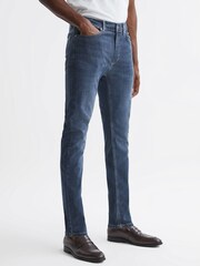 Reiss Indigo James Slim Fit Washed Jersey Jeans - Image 3 of 6