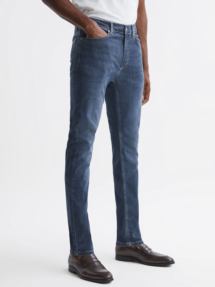 Reiss Indigo James Slim Fit Washed Jersey Jeans - Image 3 of 6