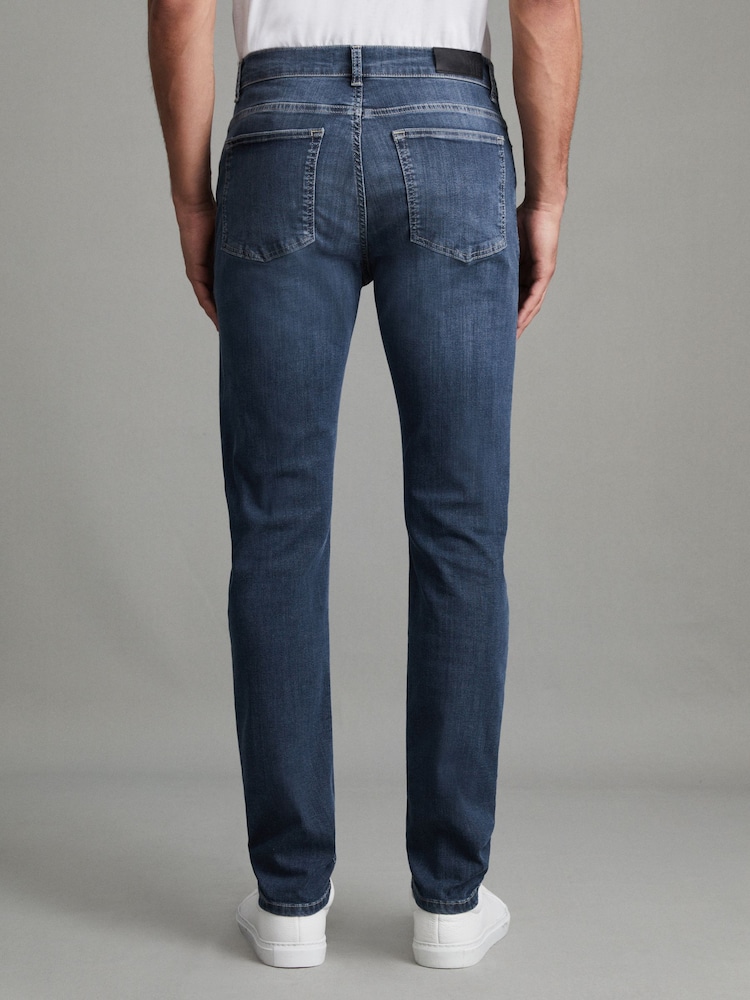 Reiss Indigo James Slim Fit Washed Jersey Jeans - Image 4 of 6