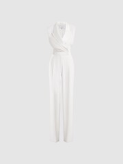 Reiss Ivory Saskia Petite Satin Lapel Jumpsuit - Image 2 of 5
