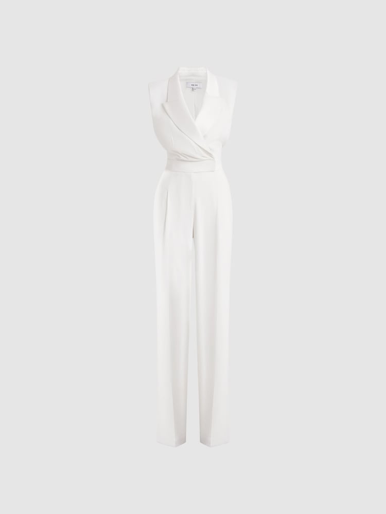 Reiss Ivory Saskia Petite Satin Lapel Jumpsuit - Image 2 of 5