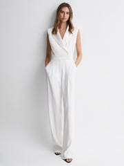 Reiss Ivory Saskia Petite Satin Lapel Jumpsuit - Image 3 of 5
