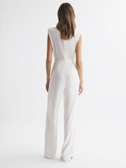 Reiss Ivory Saskia Petite Satin Lapel Jumpsuit - Image 4 of 5