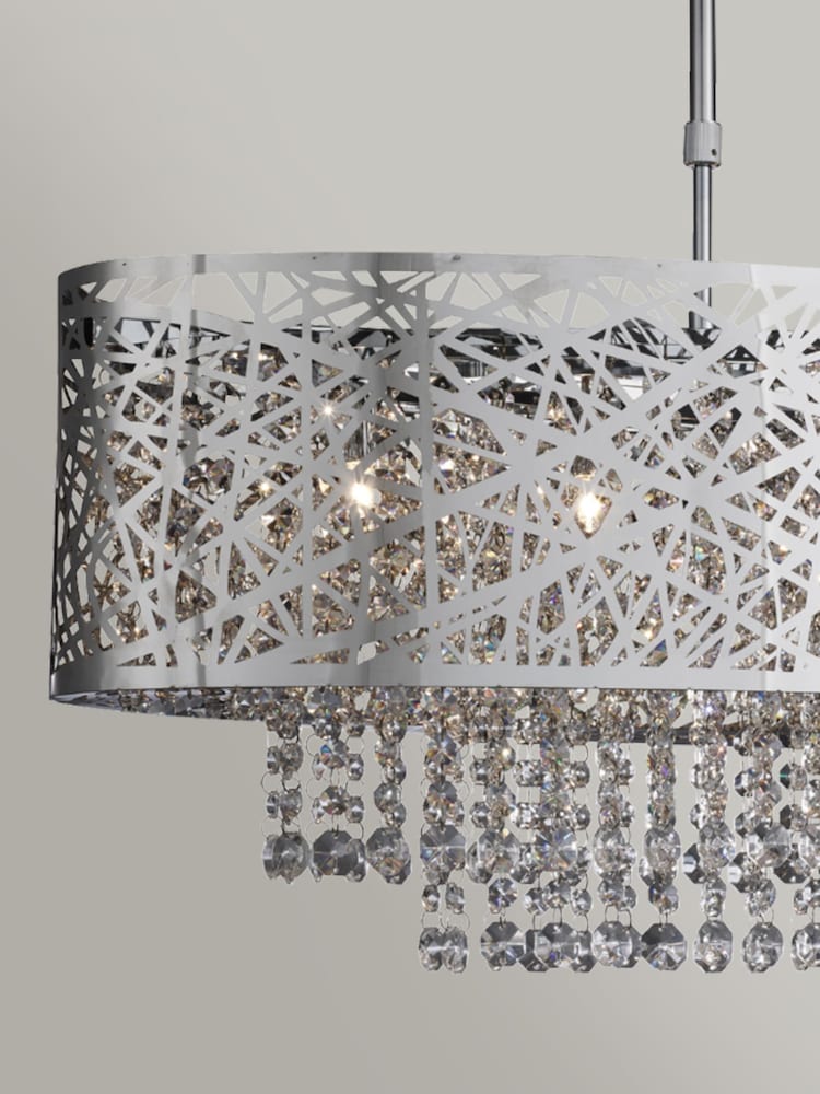 Searchlight Chrome/Crystal Mica 5 Light Semi Flush Ceiling Light - Image 2 of 2 Searchlight Chrome/Crystal Mica 5 Light Semi Flush Ceiling Light - Image 2 of 2