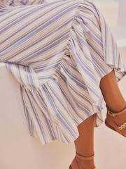 White & Blue Stripe Lace Maxi Summer Dress - Image 6 of 8